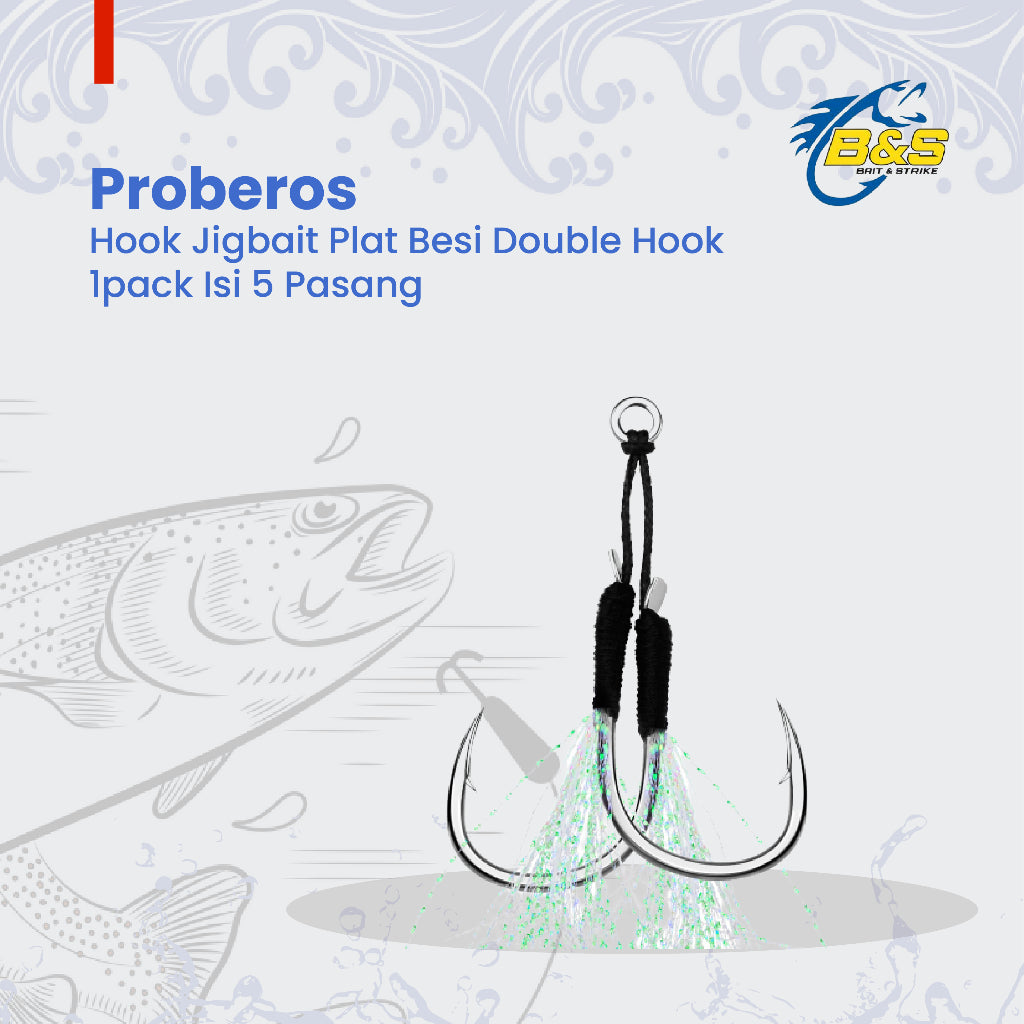PROBEROS double hook tajam & kuat 1pack isi 5 pasang hook metal jig HJ052