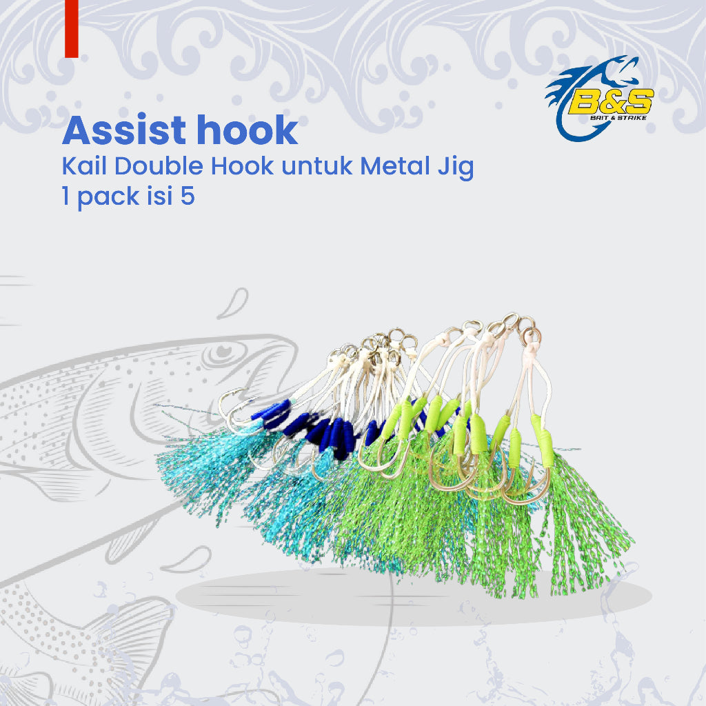 Assist Hook Tajam dan Kuat Kail Double Hook untuk Metal Jig 1 pack isi 5 Pasang HJ017