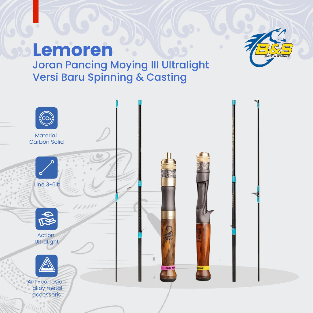 Joran pancing LEMOREN UL moying III 3-6lb Joran ultralight versi baru Joran spinning & casting bahan solid carbon JP019