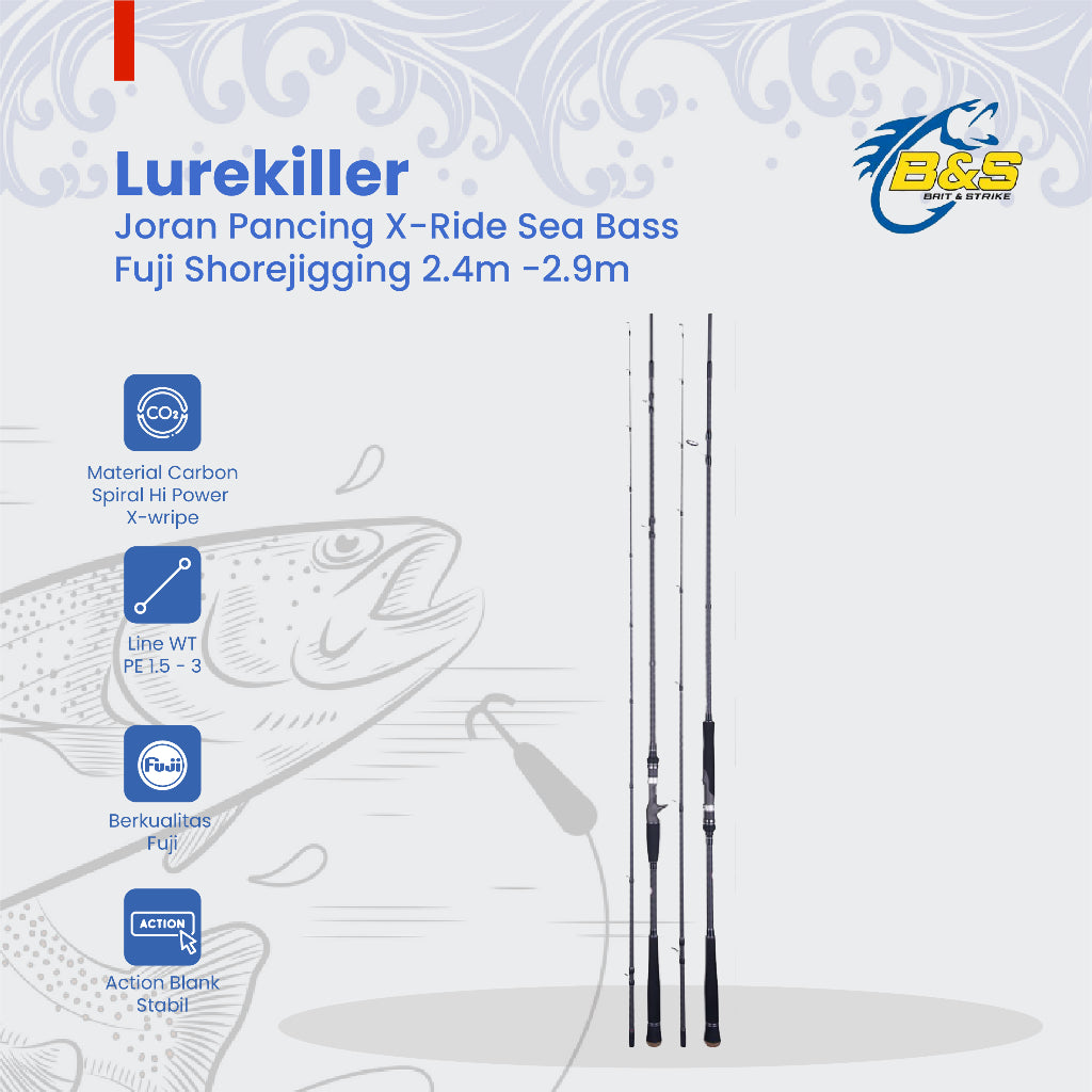LureKiller Joran Pancing X-RIDE Sea bass 2.4m/2.7m/2.9m PE 1.5-3 Jig WT 15-50g Joran pancing fuji shorejigging JP018