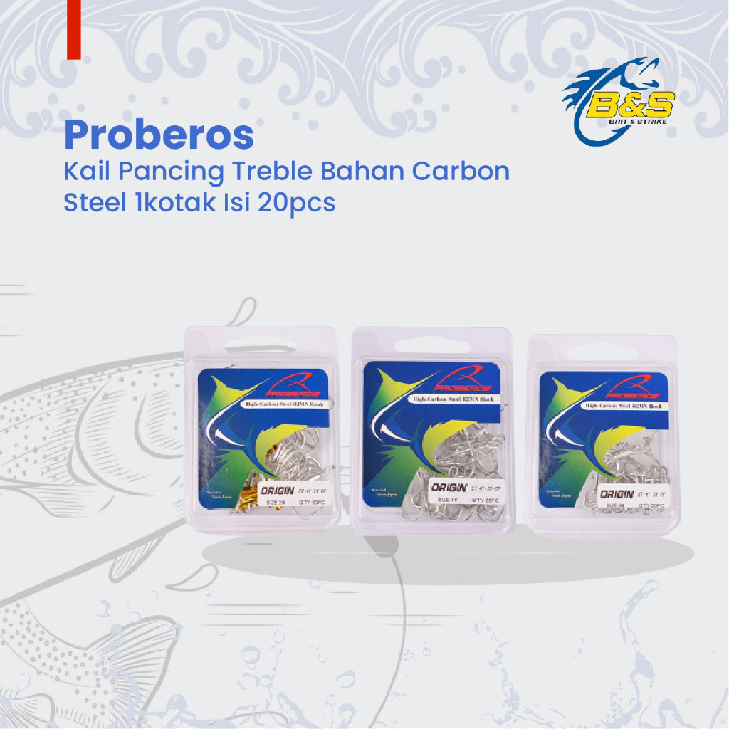 PROBEROS 20Pcs/Kotak Kail Pancing 2/4/6/8/10/12/14# Kail Pancing Treble Bahan Carbon Steel Untuk Memancing Di Laut KUP137