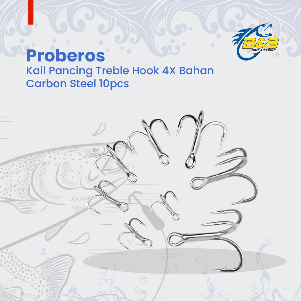 PROBEROS 10PCS Kail treble hook 4X Kail Pancing Bahan Carbon Steel KUP158