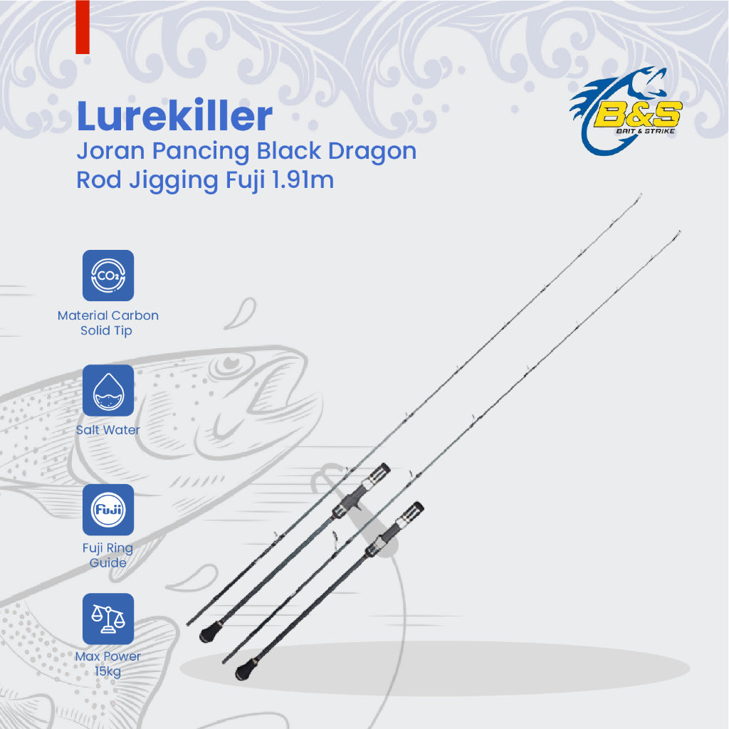 LUREKILLER Joran Pancing BLACK DRAGON Rod Jigging 1.91M FUJI PE 1-3 Jig 80-250G Max Power 15KG JP002