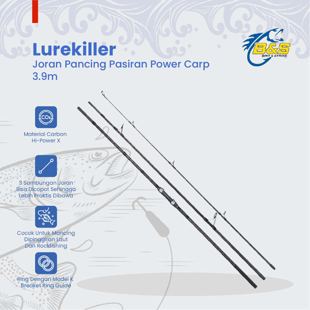Lurekiller Power Carp Joran Pancing pasiran 3.9M Joran Surf kuat JP010