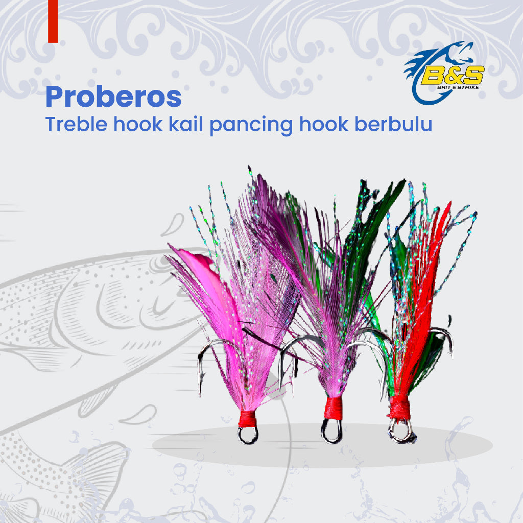 PROBEROS treble hook no.2#/4#/6#/10# kail pancing hook berbulu KUP123