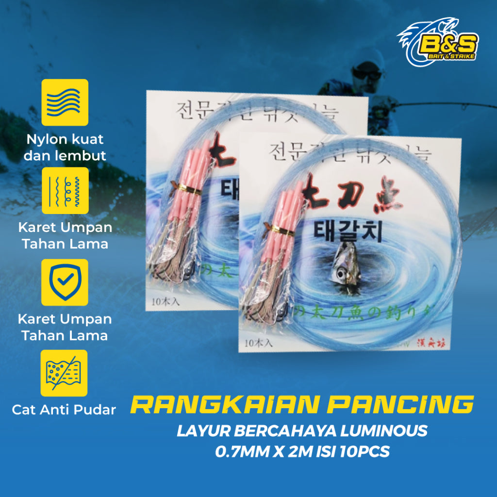 Rangkaian Pancing Ikan Layur Bercahaya Luminous 0.7mm x 2M isi 10pcs DY03-30