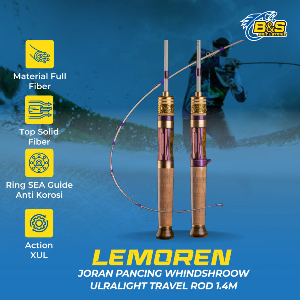 Joran pancing LEMOREN WHINDSHROOW 1.4m UL Travel Rod UltraLight Carbon Solid JP015