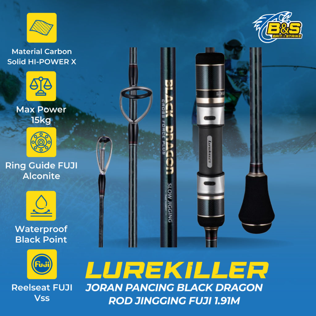 LUREKILLER Joran Pancing BLACK DRAGON Rod Jigging 1.91M FUJI PE 1-3 Jig 80-250G Max Power 15KG JP002