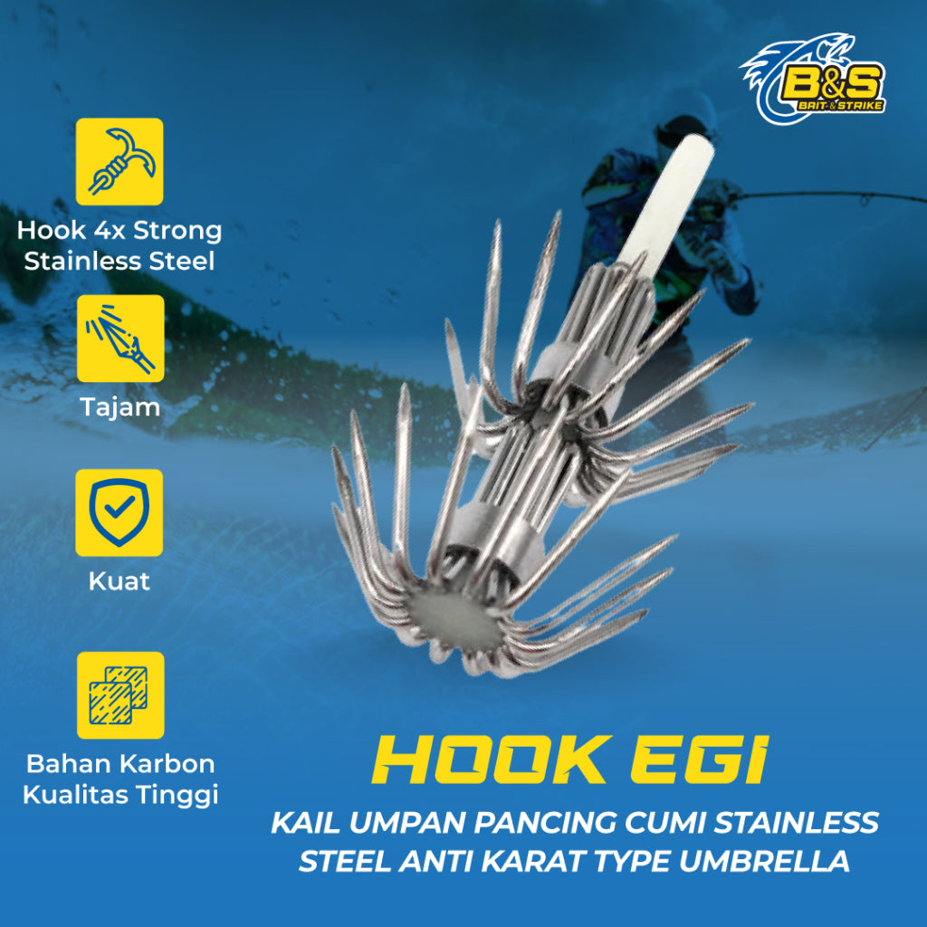1PCS Kail Umpan Pancing Cumi Stainlees Steel Anti Karat Type UMBRELLA/Payung-Hook Egi-Kail Cumi KUP170