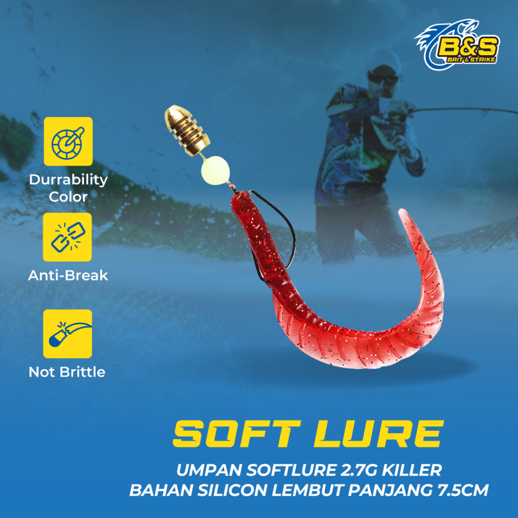 10pcs Umpan Softlure 2.7g 7.5cm β Softlure Killer Bahan Silicon Lembut SL06