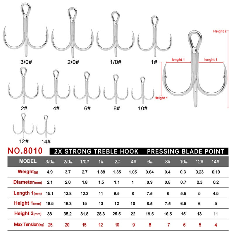 PROBEROS 20Pcs/Kotak Kail Pancing 2/4/6/8/10/12/14# Kail Pancing Treble Bahan Carbon Steel Untuk Memancing Di Laut KUP137