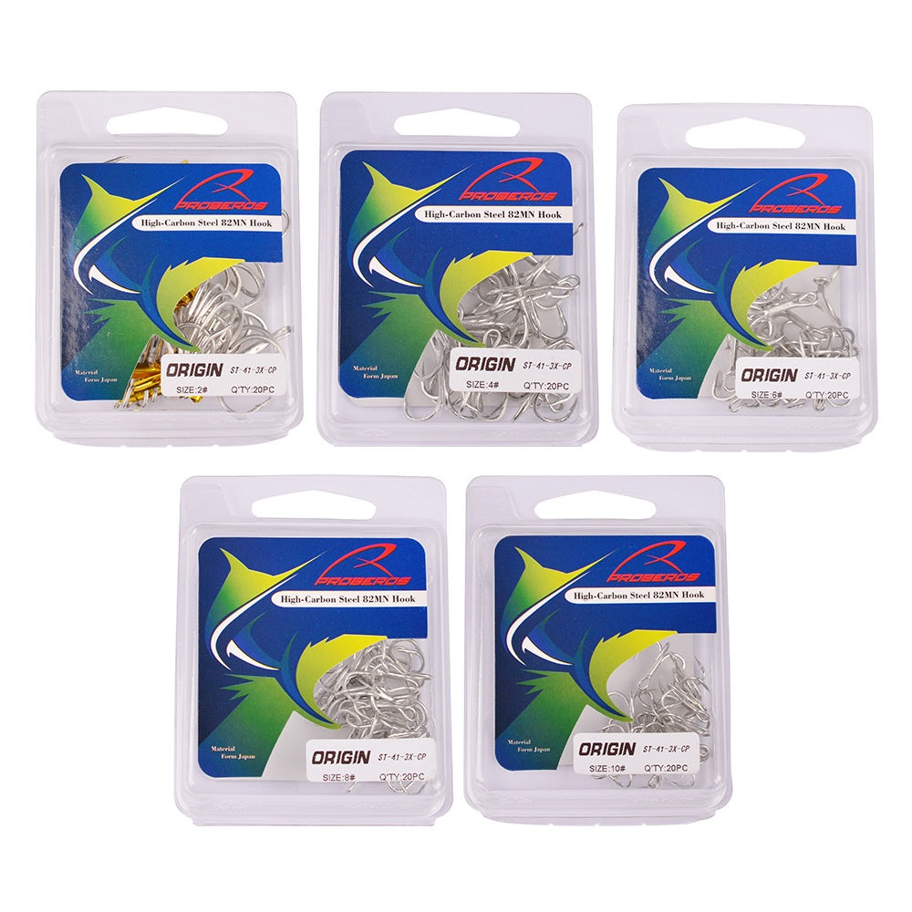 PROBEROS 20Pcs/Kotak Kail Pancing 2/4/6/8/10/12/14# Kail Pancing Treble Bahan Carbon Steel Untuk Memancing Di Laut KUP137