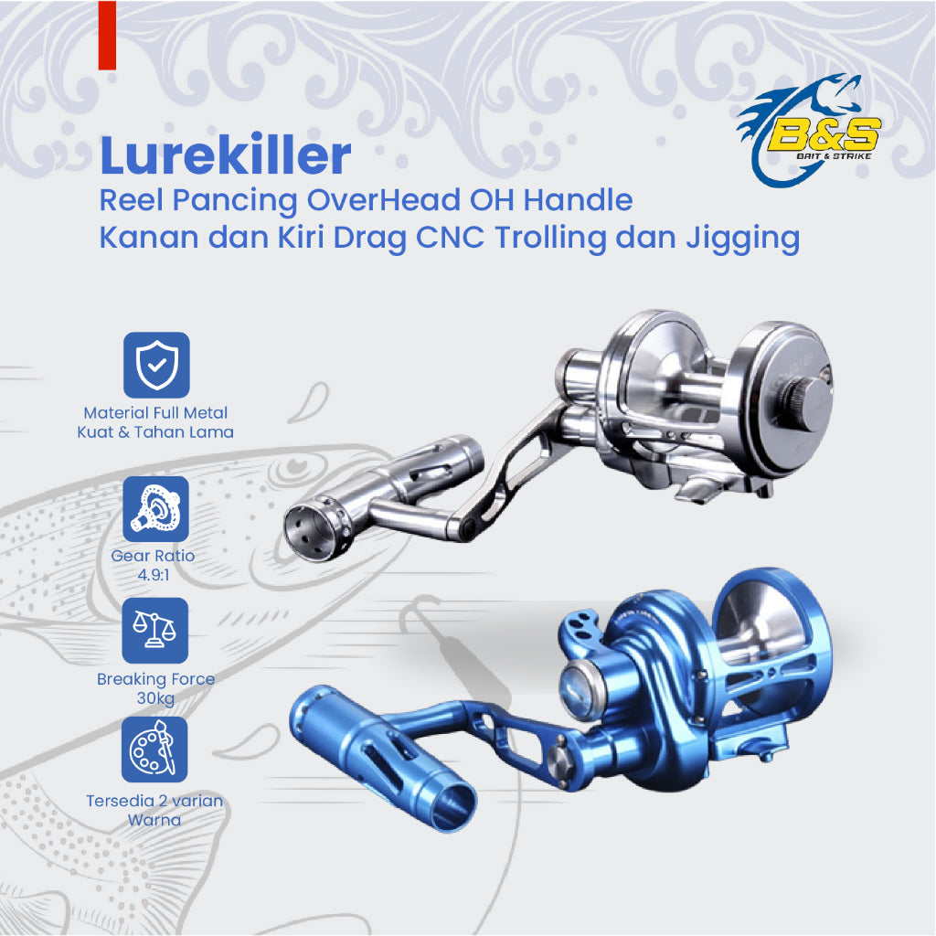 LUREKILLER ASLI Reel OverHead 30kg reel OH Handle Kanan dan Kiri Drag CNC Reel pancing Trolling dan jigging RP018