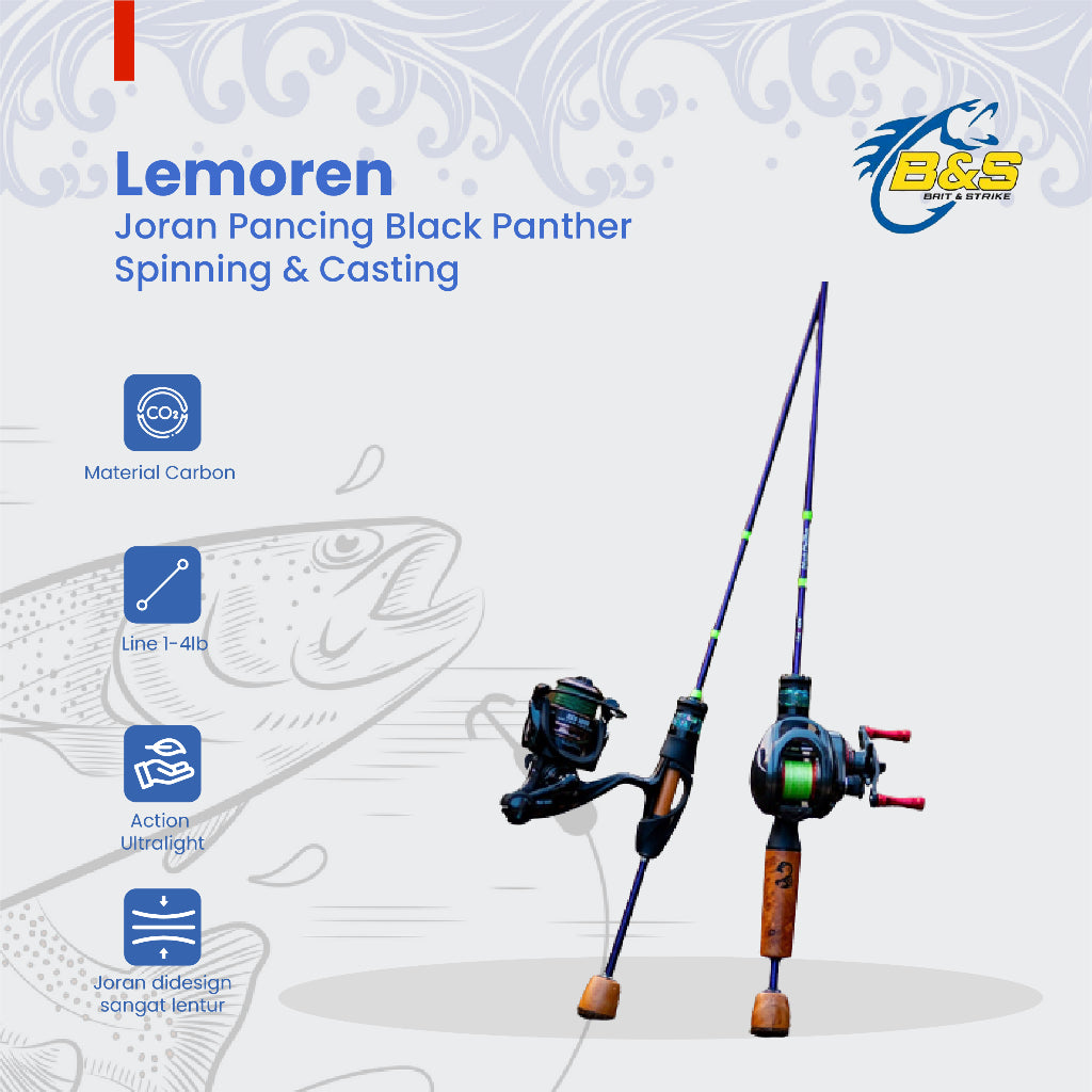 Joran Ultralight Lemoren BLACK PANTHER 1-4lb Joran Pancing Spinning & Casting lure 1-5g [Tidak Termasuk Reel] JP012