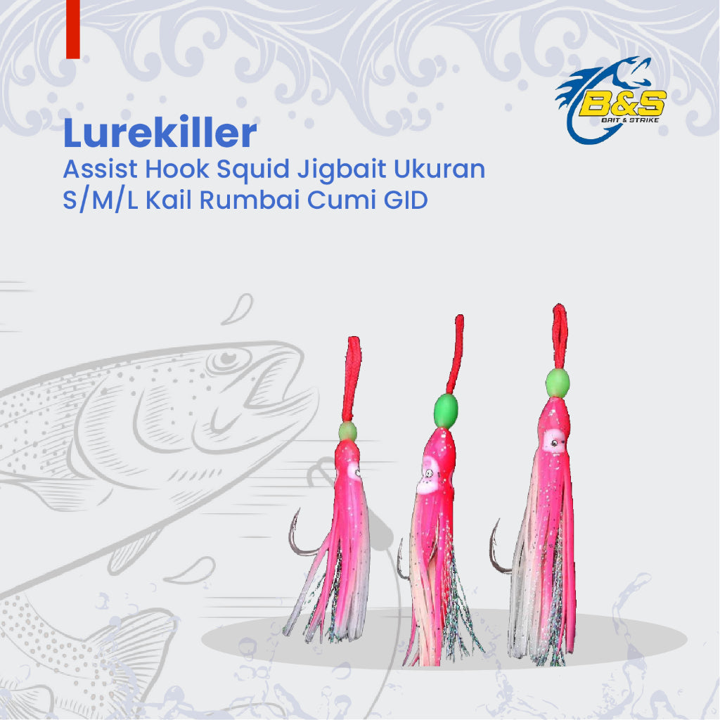 LUREKILLER Assist Hook Squid Jigbait ukuran S/M/L kail rumbai cumi GID JB014