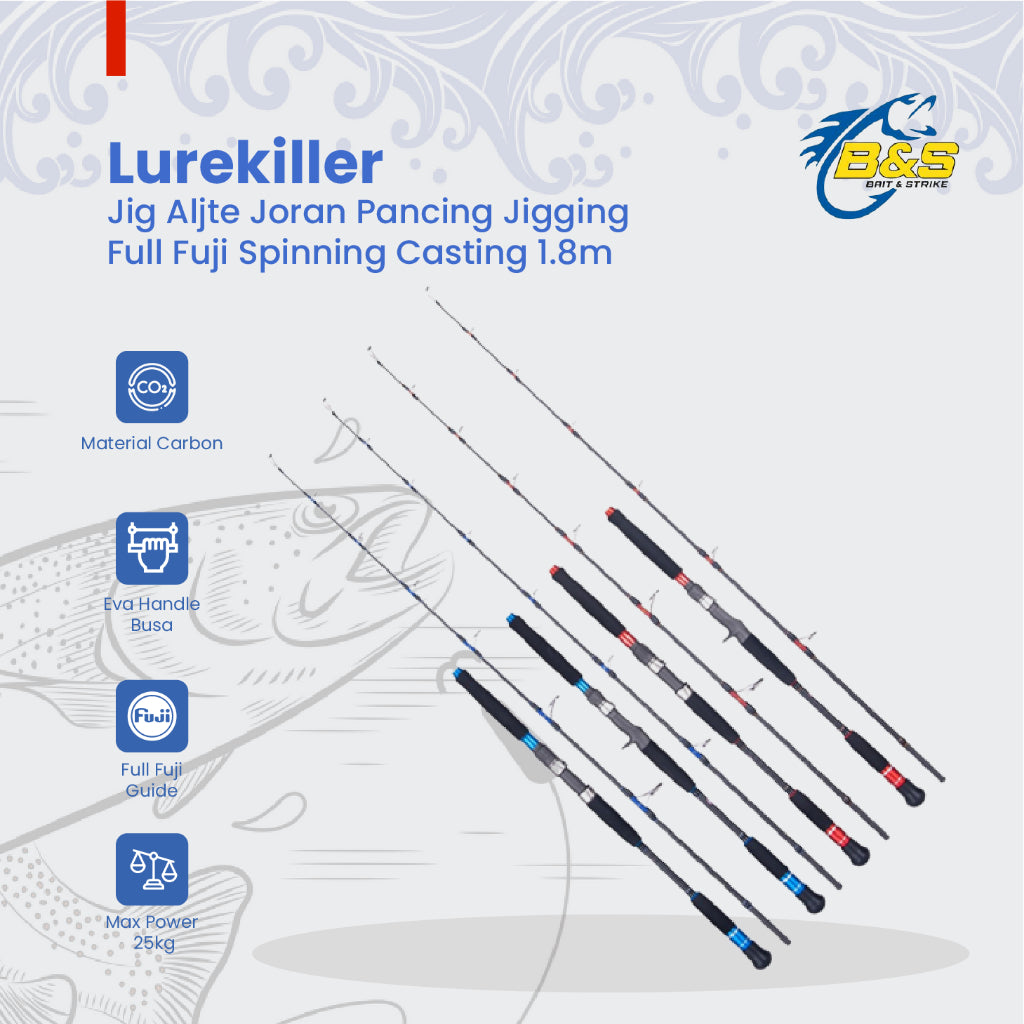 Lurekiller Joran Jigging full Fuji 1.8m PE 4-8 Jig 150-350g Spinning Casting lurekiller Jig Aljte Max Power 25kg JP022