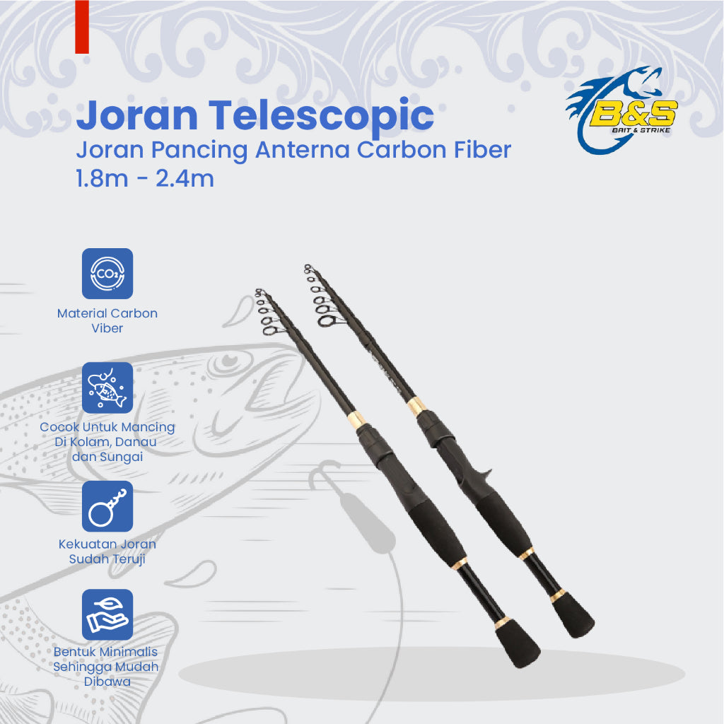 Joran Pancing telescopic / joran antena 1.8M/2.1M/2.4M bahan Carbon Fiber Fishing Rod JP037