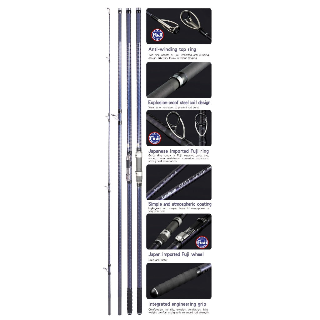 LUREKILLER joran surf gazer 4.2m joran pancing bahan Hi-power X spiral CW100-300 joran pasiran_FUJI DPS||4.2M JP055