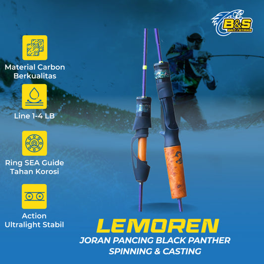 Joran Ultralight Lemoren BLACK PANTHER 1-4lb Joran Pancing Spinning & Casting lure 1-5g [Tidak Termasuk Reel] JP012