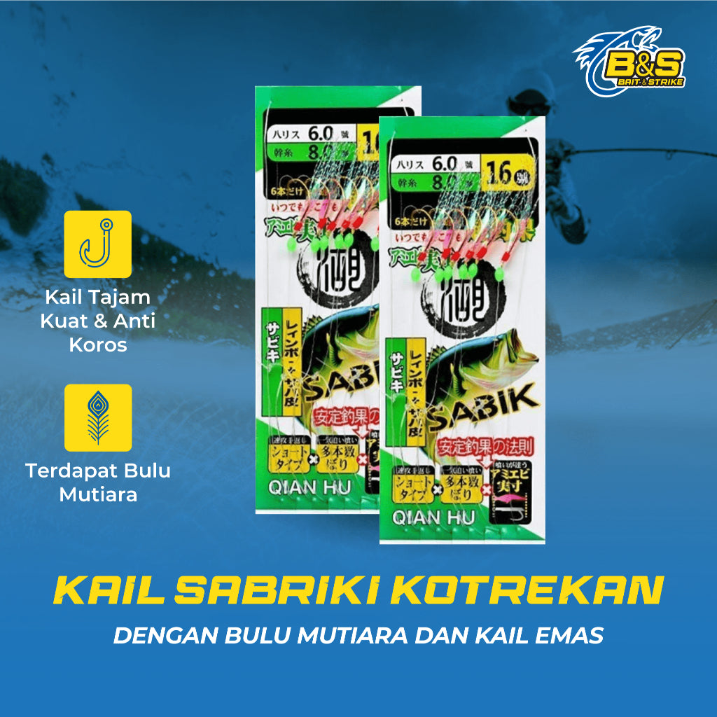 Kail Sabiki Kotrekan dengan bulu mutiara dan kail warna emas KU003