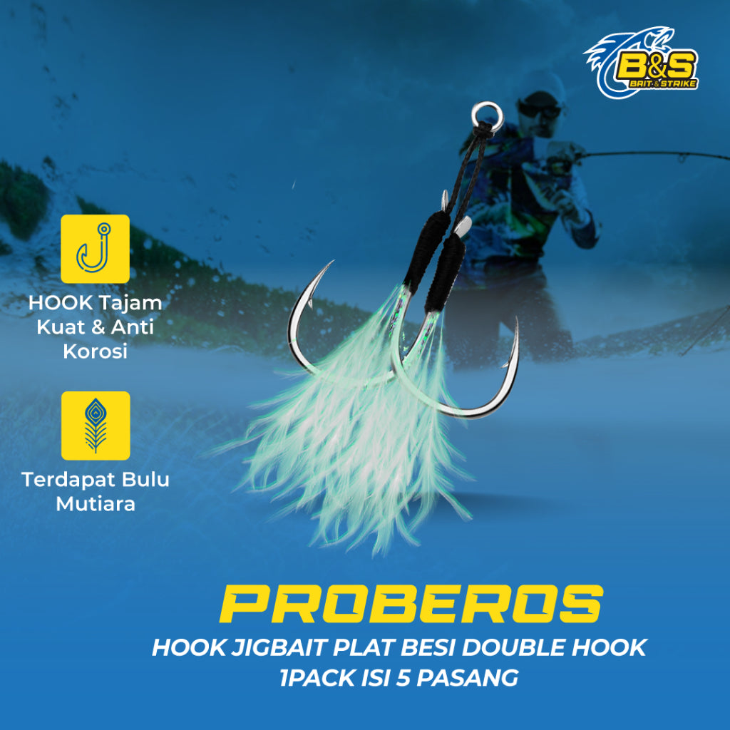 PROBEROS double hook tajam & kuat 1pack isi 5 pasang hook metal jig HJ052