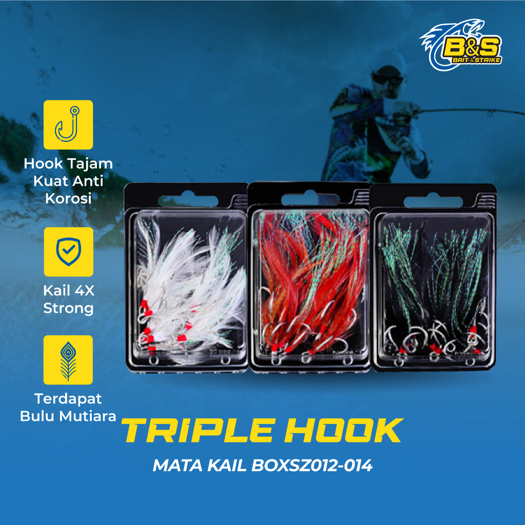 PROBEROS Triple Hook BKB berbulu halus mutiara Mata kail tajam dan kuat tahan Korosi BOXSZ