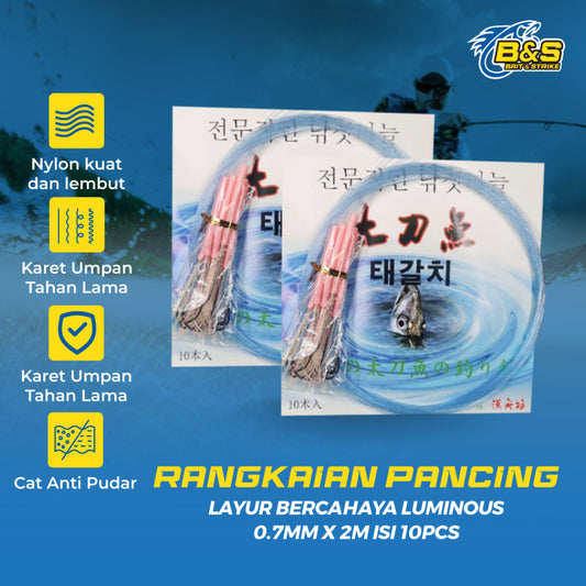 Rangkaian Pancing Ikan Layur Bercahaya Luminous 0.7mm x 2M isi 10pcs DY03-30