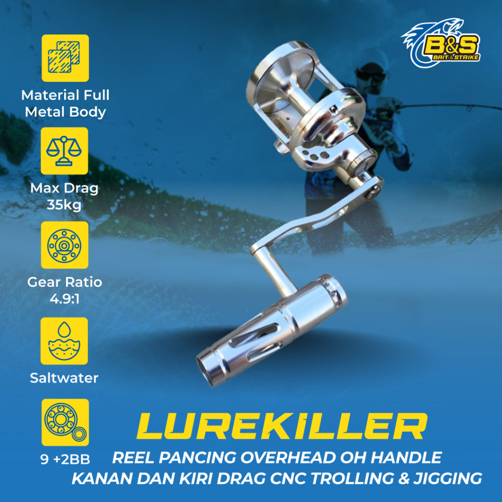 LUREKILLER ASLI Reel OverHead 30kg reel OH Handle Kanan dan Kiri Drag CNC Reel pancing Trolling dan jigging RP018