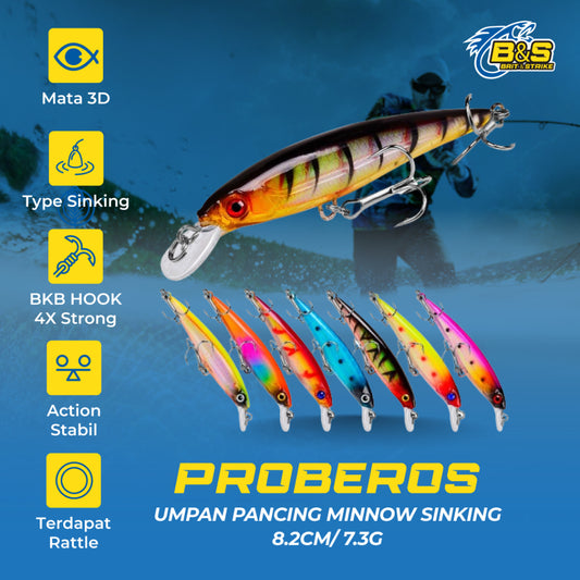 PROBEROS Umpan Pancing Minnow Sinking 8.2cm / 7.3g Hook #6 Lure Minnow MN149