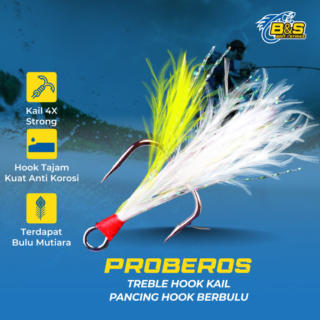PROBEROS treble hook no.2#/4#/6#/10# kail pancing hook berbulu KUP123