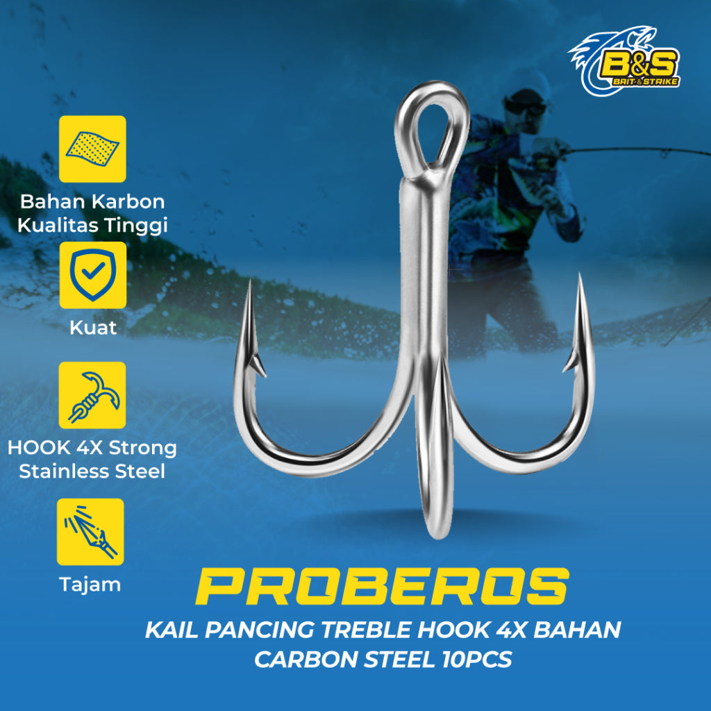 PROBEROS 10PCS Kail treble hook 4X Kail Pancing Bahan Carbon Steel KUP158