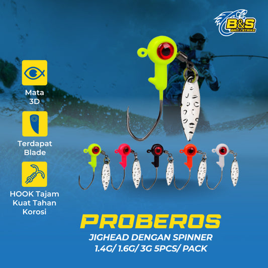 PROBEROS jighead 5pcs/pack 1.6g/3g JIGHEAD dengan Spinner KUP163