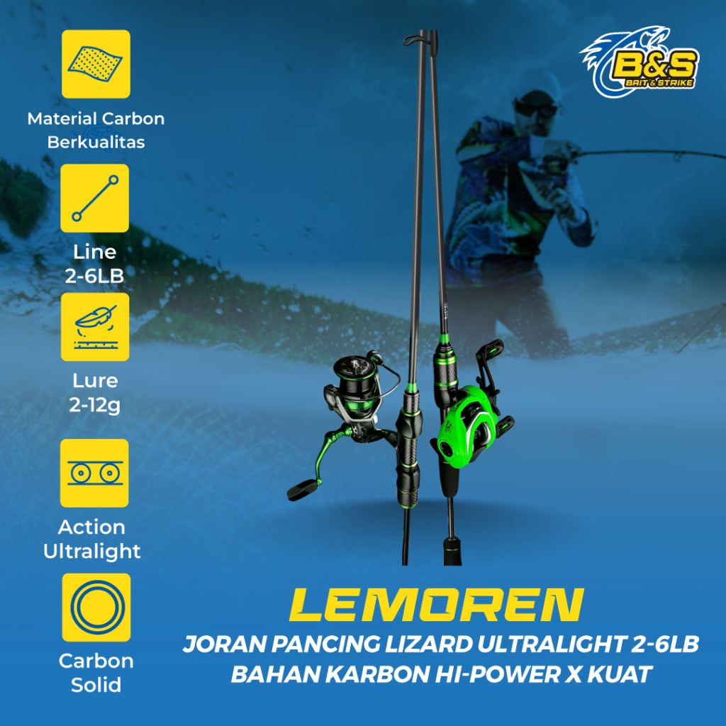 joran pancing LIZARD ultralight 2-6lb bahan karbon Hi-power X kuat JP040