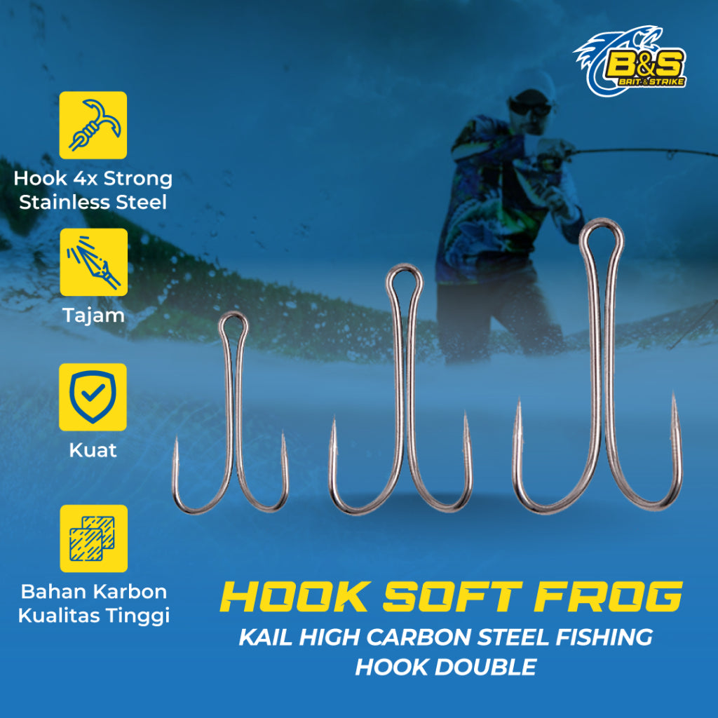 50PCS double hook soft frog bahan High Carbon steel TAJAM dan KUAT KUP169