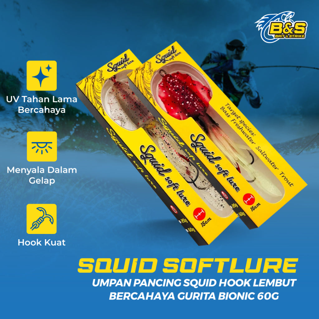 LureKiller Umpan Pancing Squid Hook Lembut Bercahaya Gurita Bionic 60G UP002