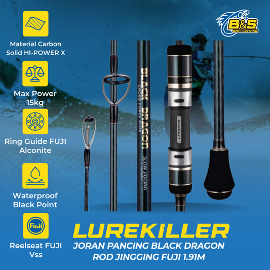LUREKILLER Joran Pancing BLACK DRAGON Rod Jigging 1.91M FUJI PE 1-3 Jig 80-250G Max Power 15KG JP002