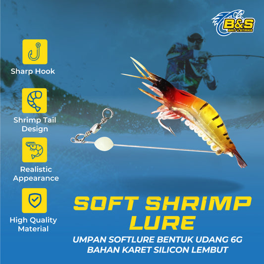 Umpan soflure bentuk udang 6G bahan karet silicon lembut glow in the Dark (GID) LE138
