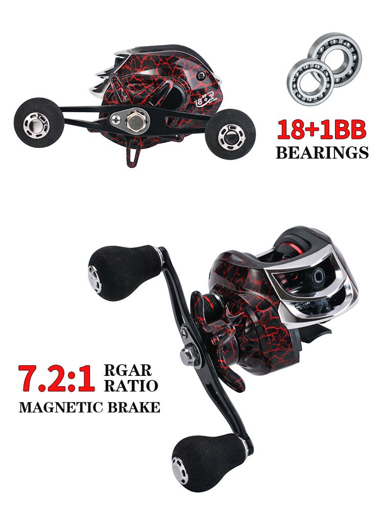 LIZARD Reel Baitcasting dengan Magnetic Brake System, Gear Rasio 7.2:1, 18+1BB, Spool Aluminium, Max Drag 10kg - Model RP061