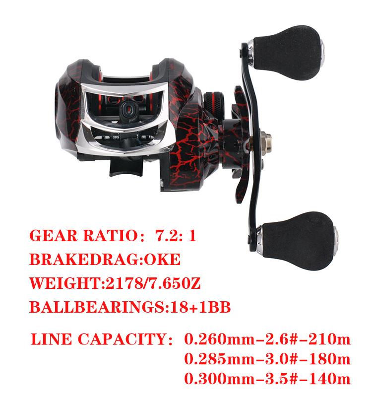 LIZARD Reel Baitcasting dengan Magnetic Brake System, Gear Rasio 7.2:1, 18+1BB, Spool Aluminium, Max Drag 10kg - Model RP061