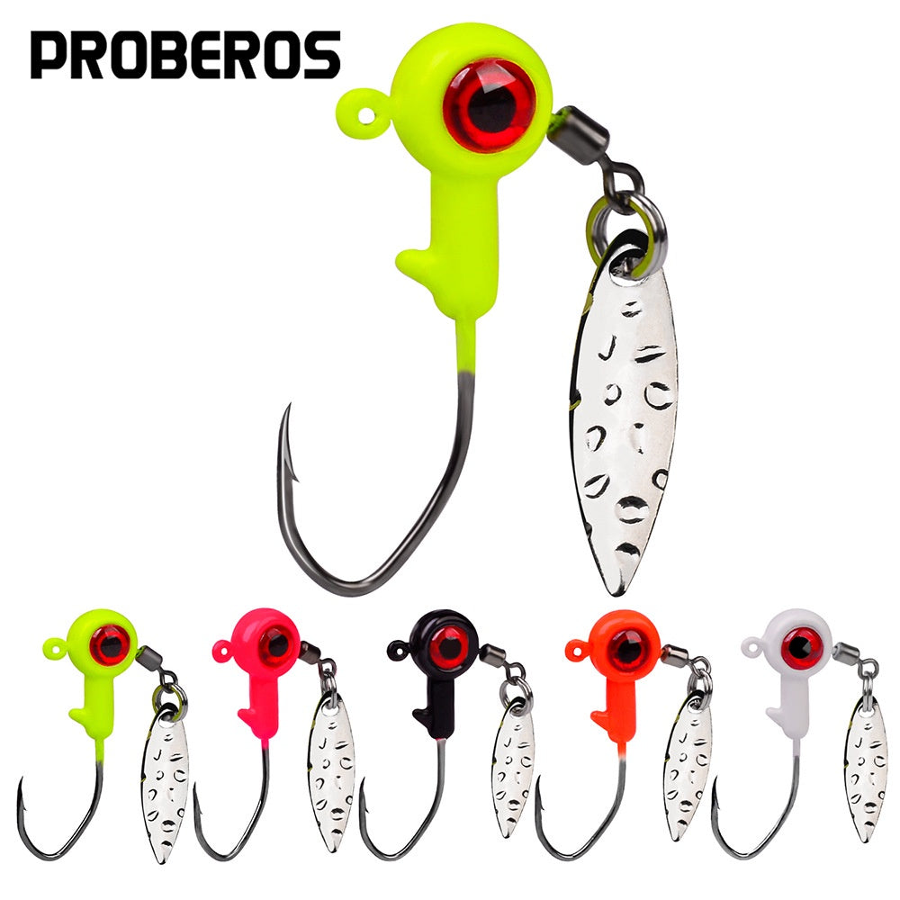 PROBEROS jighead 5pcs/pack 1.6g/3g JIGHEAD dengan Spinner KUP163
